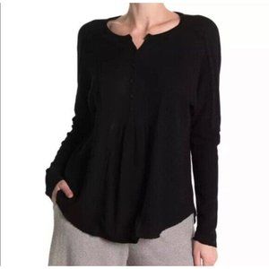 Gibsonlook Black Waffle Knit Long Sleeve Henley Babydoll Top NEW